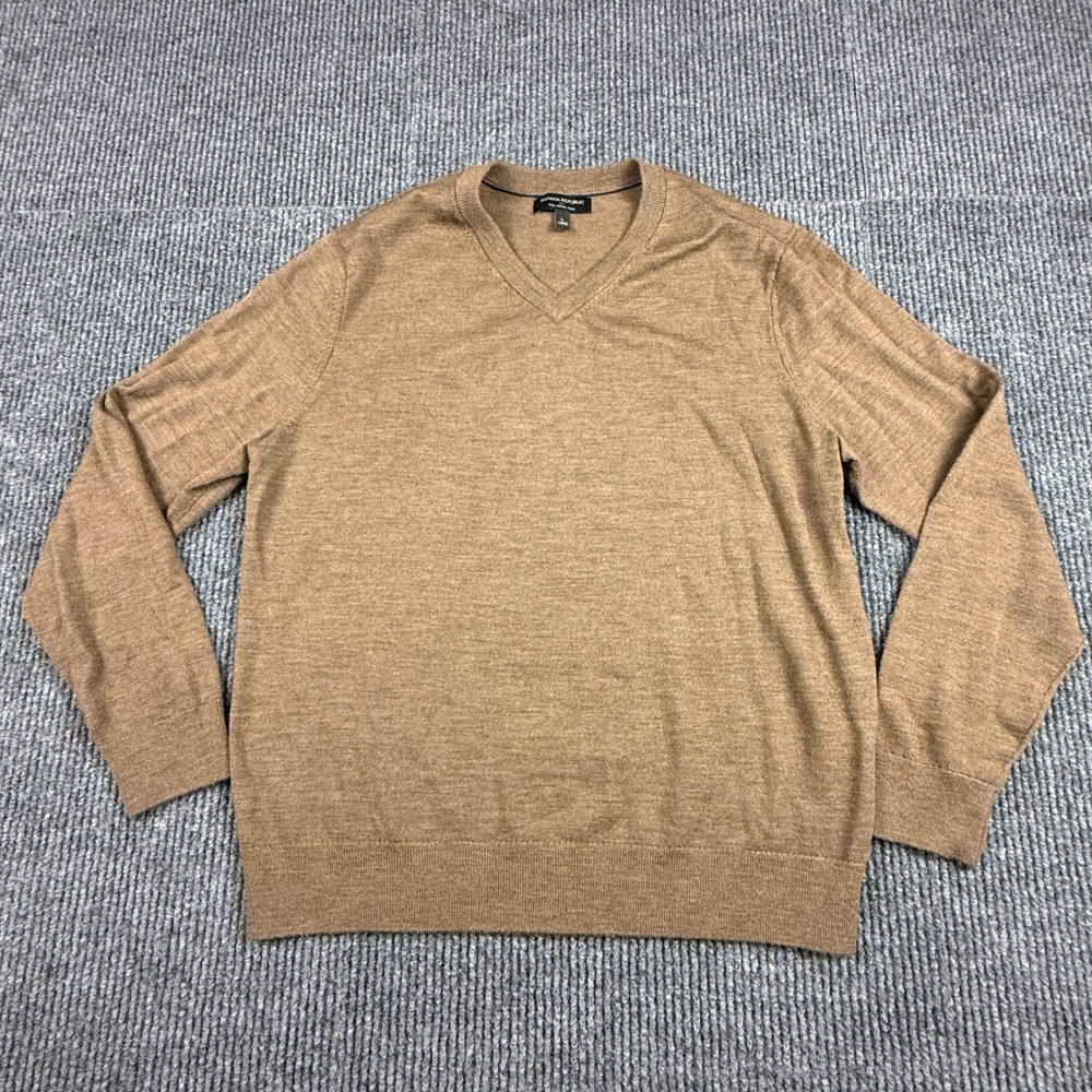 Banana Republic Mens Large Brown 100% Merino Wool V-Neck Sweater